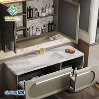 2026 OEM Ensemble de meubles de salle de bain moderne en bois massif, avec table, armoire, miroir et éléments en cuivre, pour chambre, salle à manger et entrepôt, à fixation murale