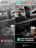 Chargeur de voiture sans fil robuste, fixation automatique 15W à charge rapide, support stable à ventouse, compatible universel avec tous les smartphones