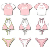 Ensemble 3 pièces de bikini écologique pour femme, style sport, débardeur uni avec logo frontal et short de bikini personnalisable