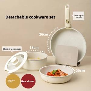 Ensemble de casseroles en pierre au design moderne, poêle à frire antiadhésive détachable, <span class=keywords><strong>wok</strong></span>, casserole à lait avec poignée en granit domestique amovible - Product Image 2