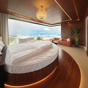 High Quality Luxury Round Platform <b>Bed</b> with <b>LED</b> Light Walnut Veneer MDF Hotel Villa Bedroom Furniture Easy Assembly - Product Image 4