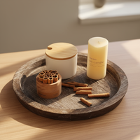 Hanobe Runder Holz-Kerzenhalter 28 cm Quadratisch Rustikaler Farmhaus-Stil für Couchtisch & Heimdekoration mit Antik-Finish Kompostierbar Umweltfreundlich
