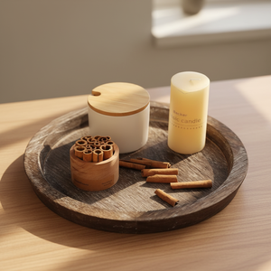 Hanobe Vassoio Portacandele Rotondo in Legno 11 Pollici Quadrato Rustico Stile Fattoria per Tavolino da Caffè e <span class=keywords><strong>Arredamento</strong></span> Casa con Finitura Anticata Compostabile Ecologico - Product Image 2