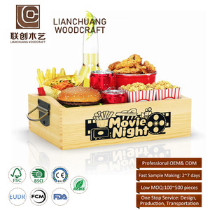 Bandeja para Palomitas de Maíz Reutilizable, Cesta Organizadora de Aperitivos, Caja de Madera para Noche de Cine, Bandejas de Madera para Aperitivos con Asa - Product Image 1