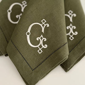 Servilleta de Lino 100% Orgánico Lavada a la Piedra, Rectangular, de Estilo Europeo, Bordada a Mano, Ecológica, Personalizable, de 60x60 cm, PMZW - Product Image 4