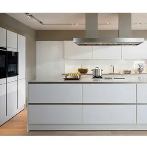خزانة مطبخ حديثة لامعة مطلية بالورنيش وحدات خزانة مطبخ من الخشب الصلب للأثاث المنزلي