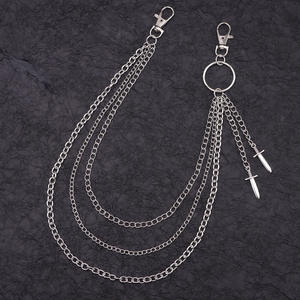 Cadena de pantalón de metal multicapa de moda con colgante de espada, cadena de cintura de plata tibetana para hombre, accesorio informal de hip hop - Product Image 3
