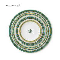 Service de table en céramique à motifs vert et or élégant - Idéal pour les dîners et les mariages