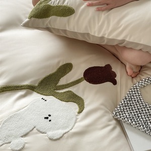 Cute Plush Dog Embroidered Duvet Cover Set 100 Count Long Staple Cotton Floral Pattern Breathable Home <b>Bedding</b> - Product Image 4