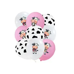 Cow Theme Birthday Party Decorations Party Balloons Flags Cupcake Toppers Cake Flag Baby Shower Disposable Tableware Set