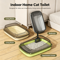 Bac à litière pour chat semi-ouvert transparent avec couvercle anti-éclaboussures, grande capacité, avec pelle, toilette pour chat d'intérieur pour la maison