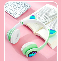 Flash Light Cat Ears Auriculares inalámbricos con control de micrófono Led Kid Girl Stereo Cute Music Helmet Phone Headset Auricular
