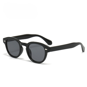 Lunettes de soleil unisexes rétro à monture ronde en PC, protection UV400, personnalisables, noires, vente en gros à prix réduit - Product Image 2