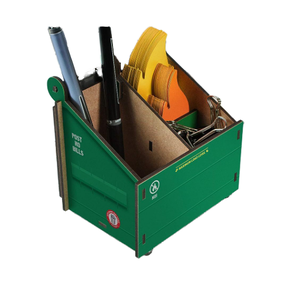 Poubelle de bureau verte au design Art Déco, organisateur de bureau en bois, porte-crayons et stylos, motif nature morte, forme irrégulière, pour enfant/adolescent - Product Image 1
