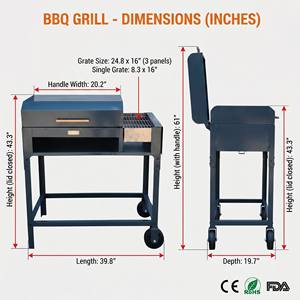 Barbecue double zone en gros avec triple grille en V 630x406mm, roues mobiles, couvercle rabattable, couleur personnalisée, certifié CE RoHS, OEM disponible - Product Image 2