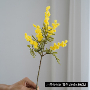 K162 Yboland tallo corto Acacia <span class=keywords><strong>flores</strong></span> artificiales amarillo <span class=keywords><strong>Mimosa</strong></span> Spray cereza fruta rama boda hogar Mesa decoración flor - Product Image 4