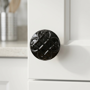 Classic Round Black Cabinet Knob Carved Metal Kitchen Hardware Bolt Inserting Type Modern Furniture Decoration <b>Drawer</b> Knob - Product Image 1
