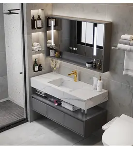 Modern bathroom furniture set high quality supplier bathroom vanity mirror solid wood bathroom cabinet with double sink