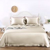 Parure de lit quatre pièces en soie, bordures larges, 30 Momme, 100% Soie de Mûrier, toutes saisons, couleur unie, style moderne et minimaliste pour la maison
