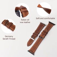 Bracelet de montre en cuir véritable pour Apple Watch série 8 7 6 5 4 3 2 1, 38 40 41 42 44 45 49mm