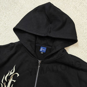 Diseño personalizado parche bordado peso pesado 100% algodón brillo impresión Logo ácido lavado Zip-up Sudadera con capucha para hombres - Product Image 2