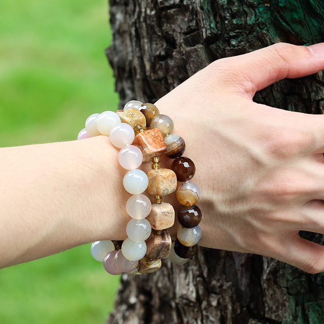 HOVANCI Healing Chrysanthemum Stone Beads Bracelet Frosted Texture Candy Color Natural Agate Sugar Cube Bracelet