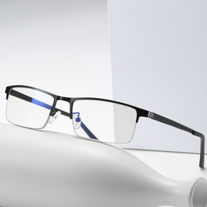 Azul plata negro metal medio borde pequeño rectángulo prescripción computadora monturas opticas 2024 hombres anti luz azul <span class=keywords><strong>gafas</strong></span> - Product Image 3