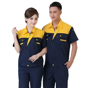 Uniforme de trabajo de manga corta unisex, chaqueta de seguridad de poliéster y algodón, traje de trabajo transpirable, venta al por mayor