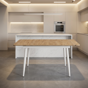 Modern White Metal <b>Leg</b> Extendable Dining <b>Table</b> - Nordic Style Wooden Top Kitchen <b>Table</b> for 4-6 Seats - Essen White Series - Product Image 2