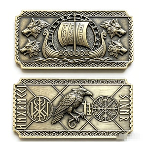 Moneda Conmemorativa de Cobre 3D de Doble Cara con Diseño de Barco Vikingo, Cuervo y Ángel, Coleccionable de Mitología Nórdica - Product Image 1