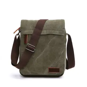 Küçük Mini özel baskı logosu Vintage pamuk tuval yan Sling Crossbody bagaj seyahat omuz askılı çanta erkekler kadınlar için