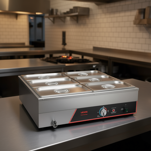 Chauffe-plats électrique commercial Vevor, 6 bacs en acier inoxydable, bain-marie de comptoir pour la restauration - Product Image 2