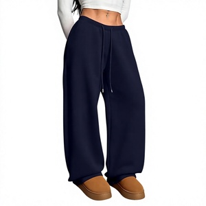 OEM Women's Fleece <b>Lined</b> Sweatpants V-Waisted Wide Leg Baggy Hip Hop Style Winter Warm <b>Pants</b> with Pockets 100% Cotton 320 GSM - Product Image 5