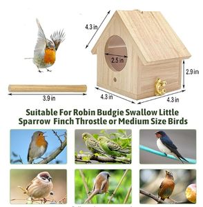 <span class=keywords><strong>Pajarera</strong></span> de madera rústica para cría de <span class=keywords><strong>canarios</strong></span> Jaula de pinzones y pájaros cantores resistente a la intemperie - Product Image 3