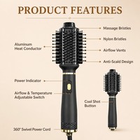 Brosse coiffante Torlin 3-en-1 à air chaud, lisseur et boucleur, double usage, module de lissage indépendant, brosse à cheveux chaude et froide
