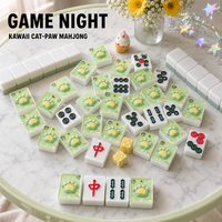 Set Mahjong Buatan Tangan Khusus Ubin Resin Hijau Cakar Kucing 3D Kawaii Bunga Pelangi Berkilau Logo Pribadi Hadiah Ulang Tahun untuk Anak Perempuan