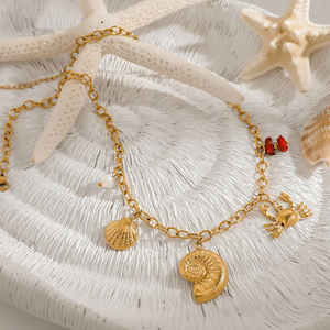 สร้อยคอประดับทองแท้18K ทำจากสแตนเลสสตีลกันน้ำมีจี้รูปหอยมุกลายมหาสมุทรพร้อมสายโซ่ที่ทันสมัย - Product Image 6