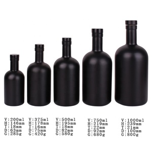 Lujo 200ml 375ml 500ml 750ml 1000ml Mate Negro Ámbar Licor Vodka <span class=keywords><strong>Whisky</strong></span> Botella de copa de vino con tapón - Product Image 2