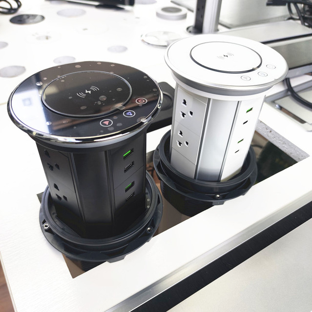 IP65 6 AC US Power Outlet Home Office  WIFI Smart Lifting Motorized Kitchen Pop up Tower Socket  Fast Wireless Charging