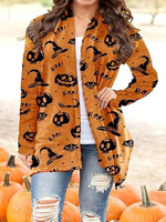 Cardigan en tricot à manches longues pour femme grande taille, style vintage, imprimé citrouille créatif Halloween, ouvert sur le devant