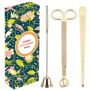 Kit de cuidado de accesorios para velas, herramienta recortadora de mecha, cucharón de mecha, tijeras para velas de metal, juego de recortadora de mecha dorada