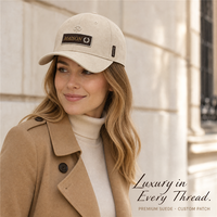 Casquette de baseball en daim beige avec logo personnalisé, patch en cuir, monogramme doré, boucle argentée, qualité supérieure, unisexe, vente en gros