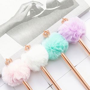 Wholesale Custo Logo <b>Creative</b> Stationery <b>Gifts</b> 1.0Mm Metal Ballpoint Pen With Fuzzy Ball Decoration - Product Image 3