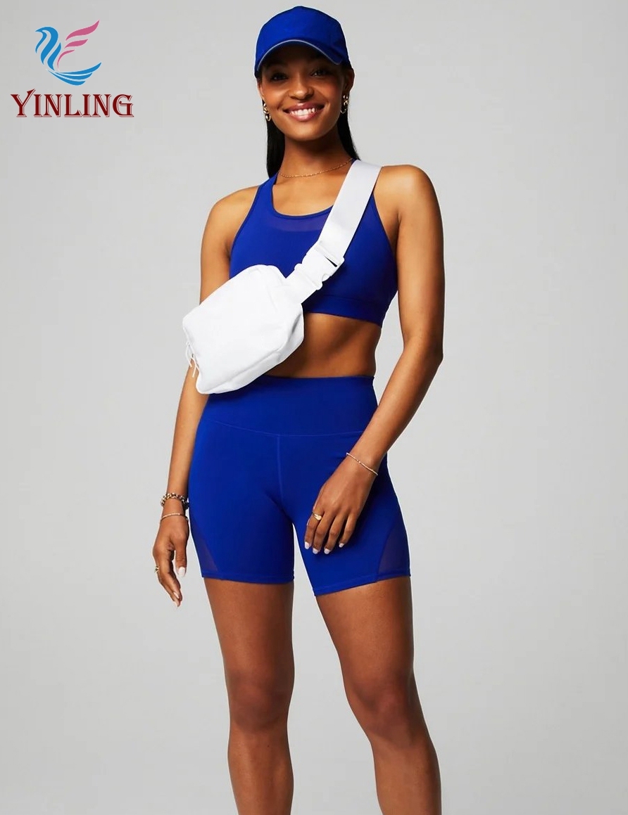 Women's New Adjustable High Support Sports Bra Shorts 2pcs Mid Waist Fitness Yoga Set Workout Tennis Activewear Clothing Solid