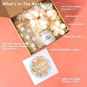 Floral <b>Daisy</b> Birthday <b>Gift</b> Set with Glass Cup and Scented Candle for Women - Product Image 3