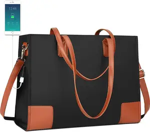 사용자 정의 토트 노트북 가방 15.6 인치 노트북 USB 대형 작업 가방 방수 여성 나일론 어깨 가방