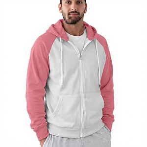 Venta Directa de Fábrica OEM, Sudadera con Capucha para Hombre, 100% Algodón, 300 GSM, Ligera, con Bloques de Color, Manga Larga Raglán, con Cierre - Product Image 3