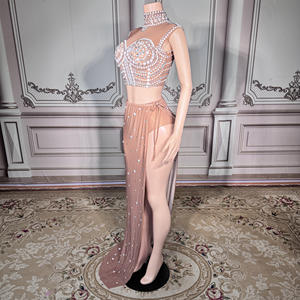 ZD lujo hecho a mano transpirable señoras vestido de noche modesto largo hasta el suelo fiesta de graduación diamantes de imitación cintura Natural Crop Top - Product Image 3