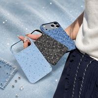 Coques de téléphone pour iPhone en denim avec strass, antichoc, luxe