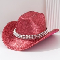 Chapeau de cowboy bleu roi à paillettes avec bande de clous pyramidaux argentés, style punk, pour festivals de musique et soirées, pour femmes, vente en gros